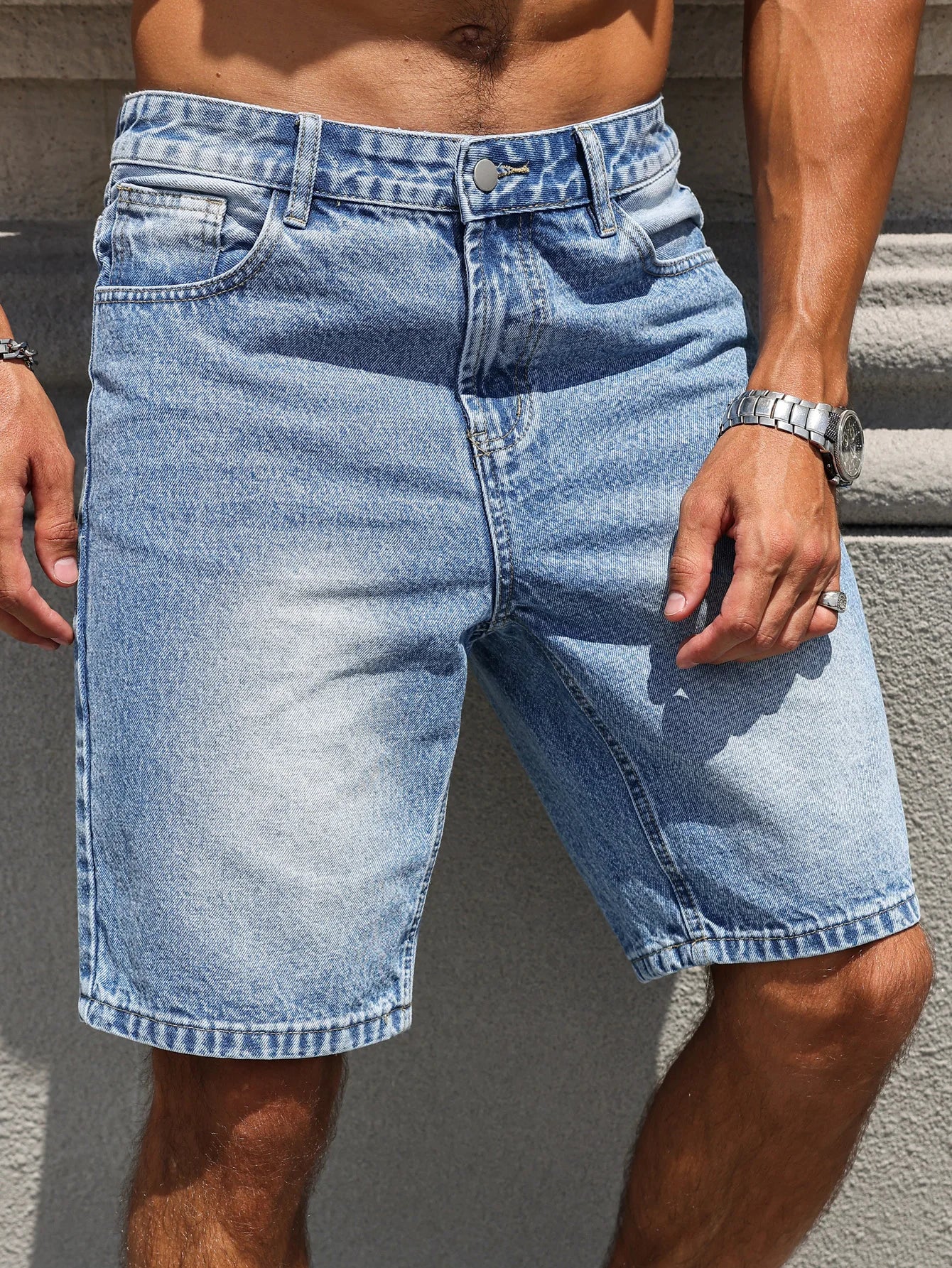 Blue Regular Denim Shorts